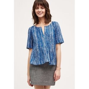Anthropologie Maeve Orchid Island Split Neck Blouse Top,‎ Ocean Blue - Size 2